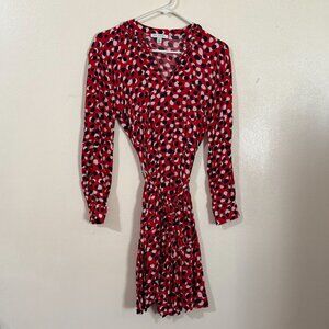 NEW FREE ASSEMBLY Women 3724 Knee Length Red Polka Dot Pockets Dress Long Slv S